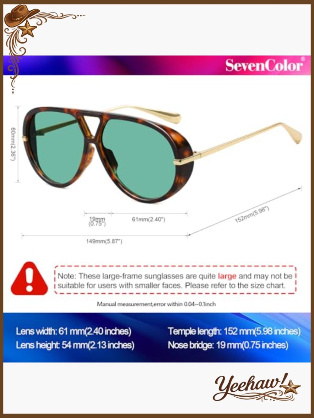 Oversized Aviator Sunglasses Retro Shield UV400 Protection Unisex - Picture 6 of 7